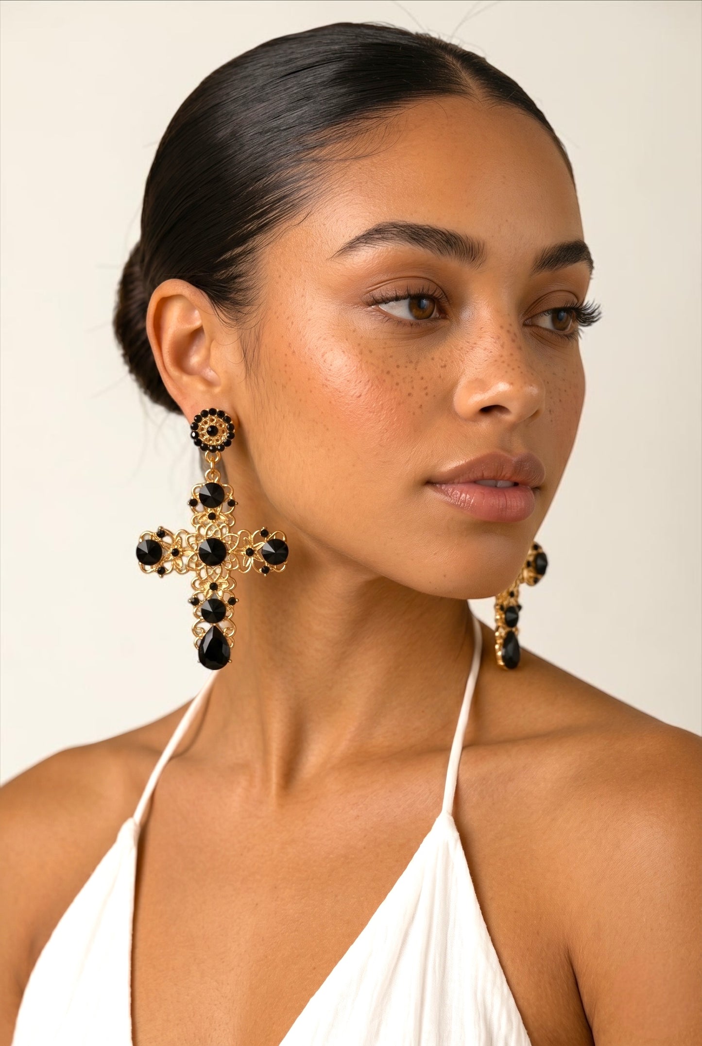 Baroque Cross Black Rhinestone Earrings