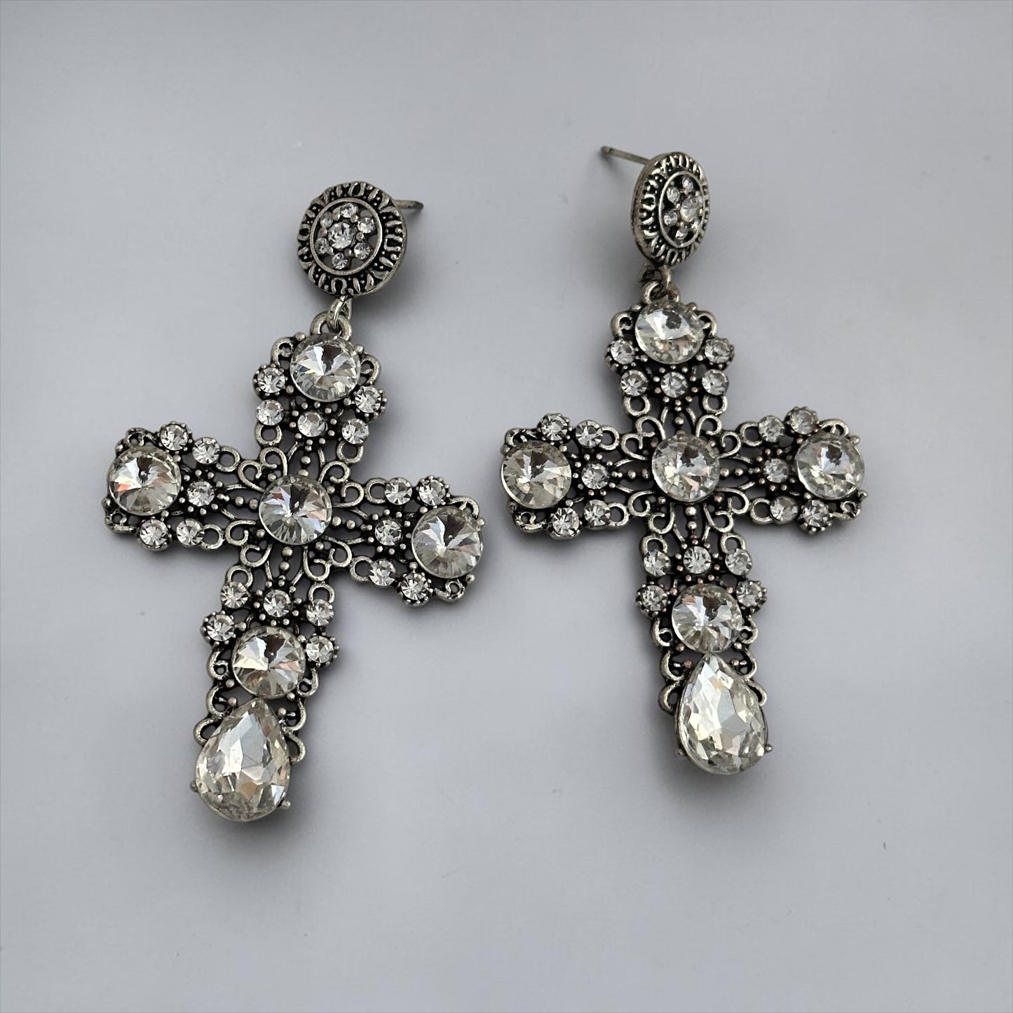 Vintage Crystal Cross Statement Earrings