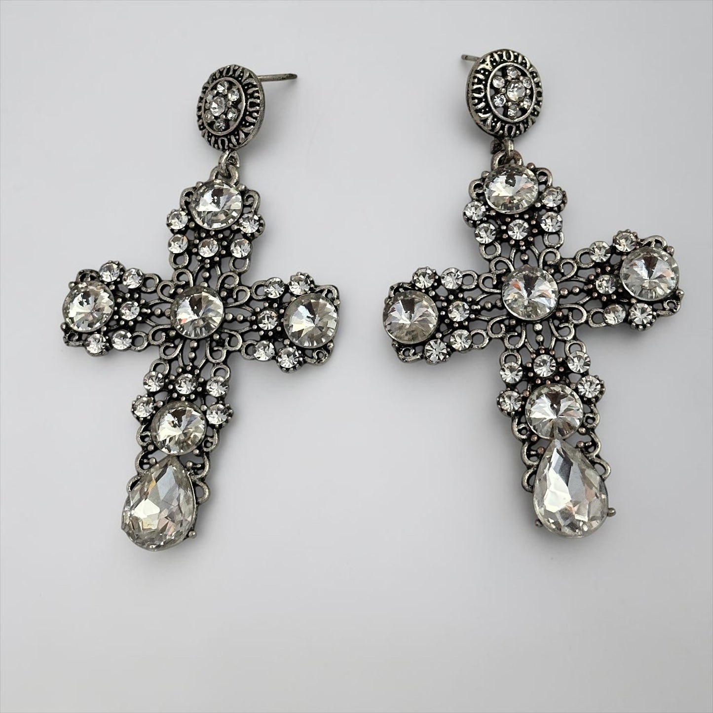 Vintage Crystal Cross Statement Earrings