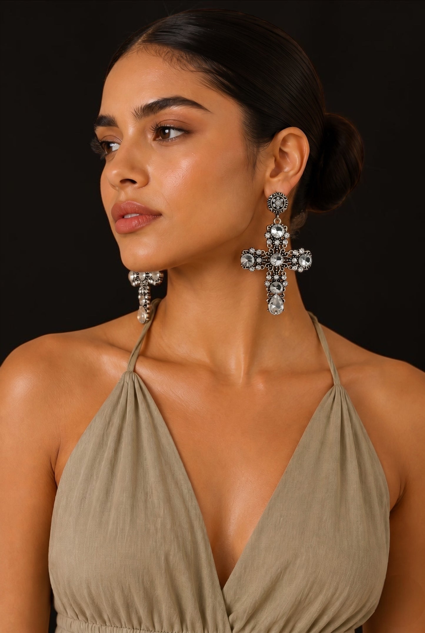 Vintage Crystal Cross Statement Earrings