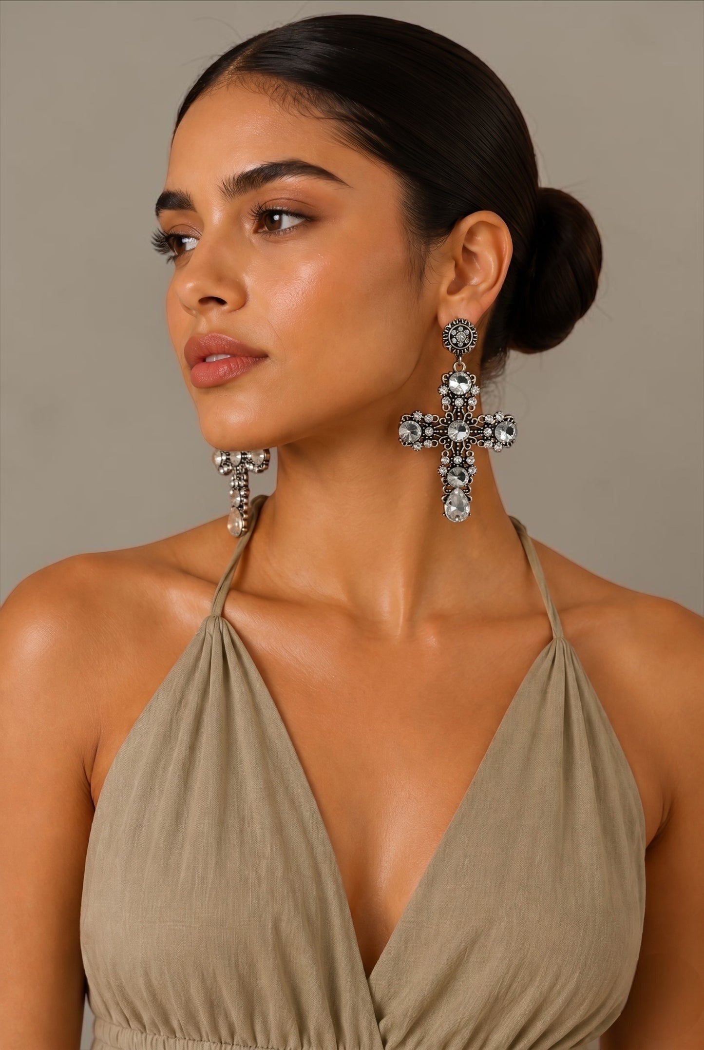 Vintage Crystal Cross Statement Earrings
