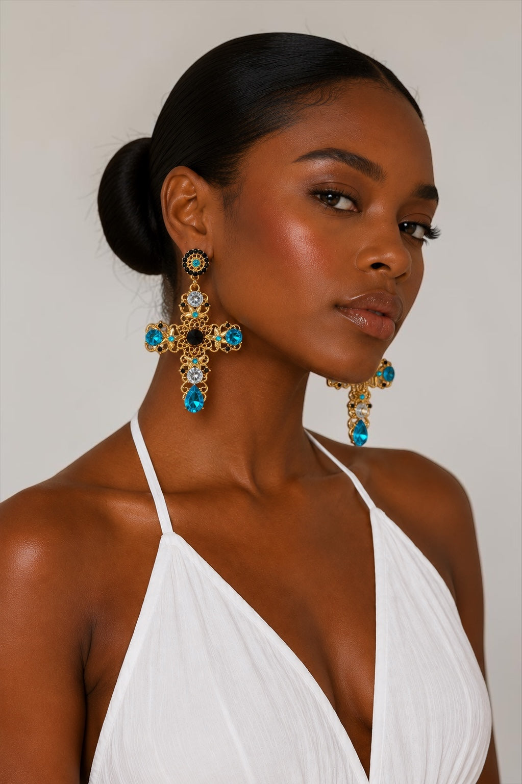 Baroque Colour Crystal Cross Drop Earrings