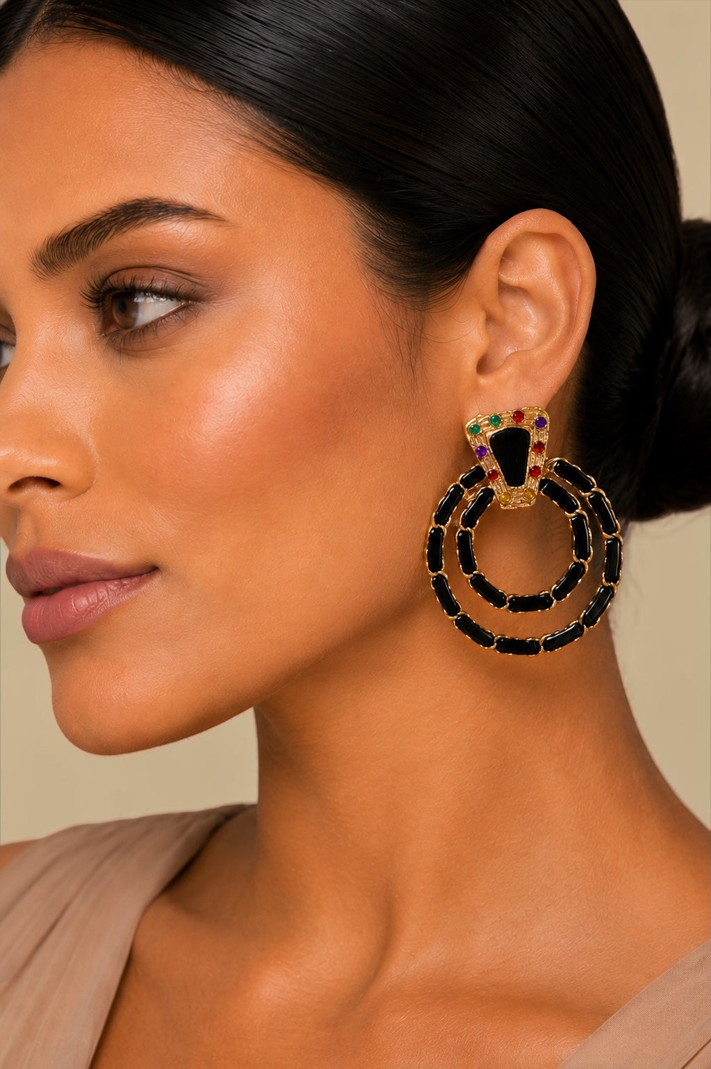 Black Vintage-Inspired Statement Earrings - Fatisha Boutique # Fatisha Boutique