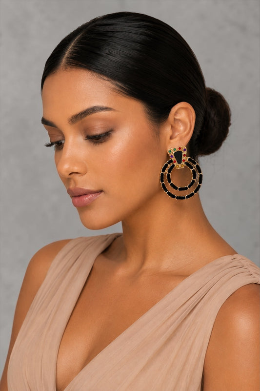 Black Vintage-Inspired Statement Earrings - Fatisha Boutique #