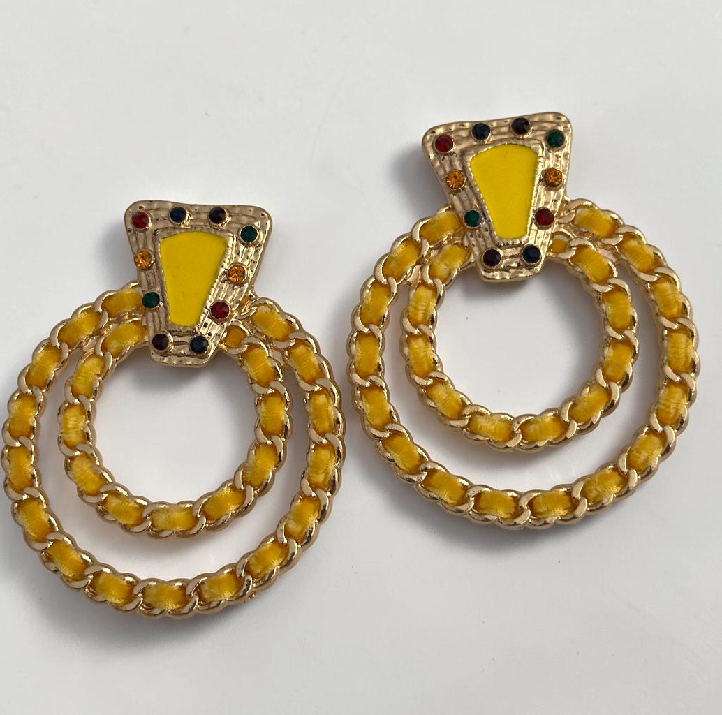 Yellow Vintage-Inspired Statement Earrings