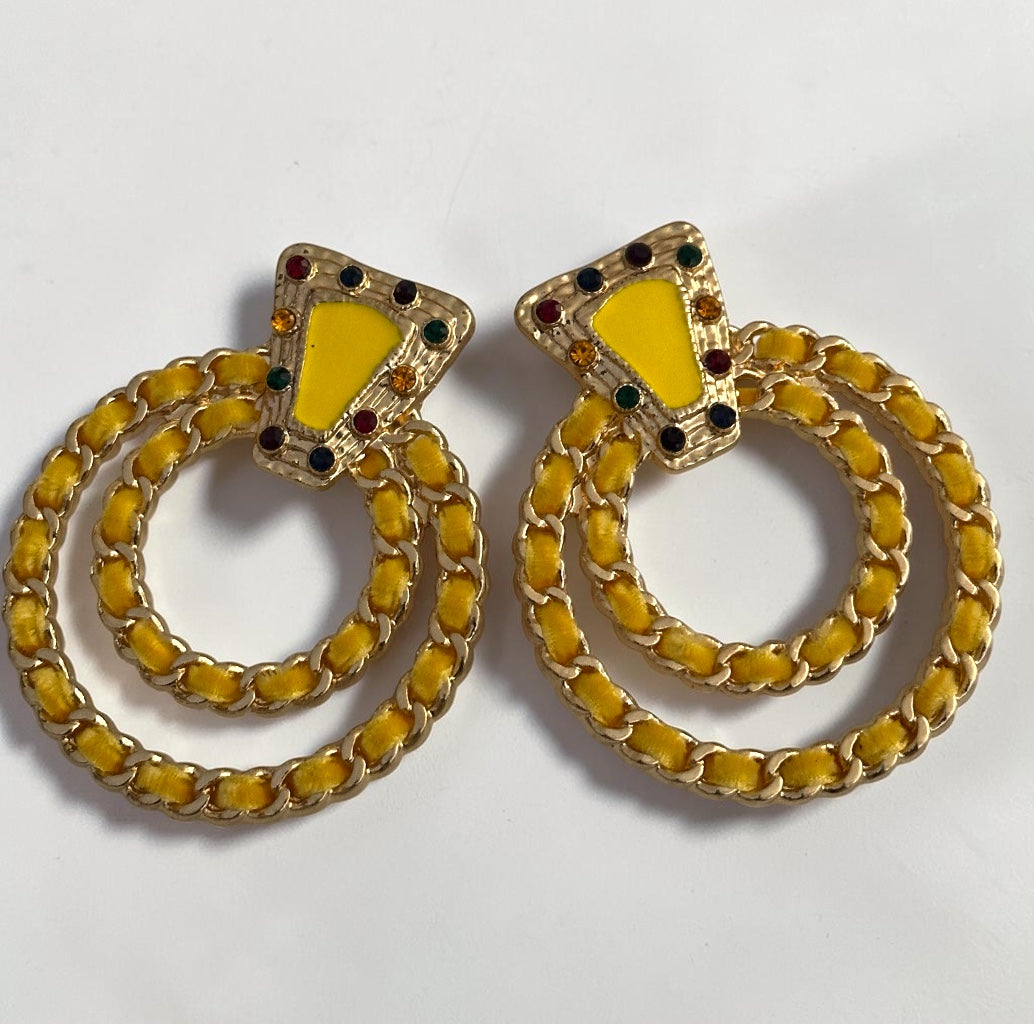 Yellow Vintage-Inspired Statement Earrings