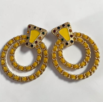 Yellow Vintage-Inspired Statement Earrings
