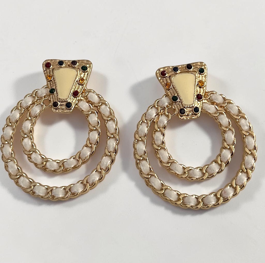 White Vintage-Inspired Statement Earrings - Fatisha Boutique # Fatisha Boutique
