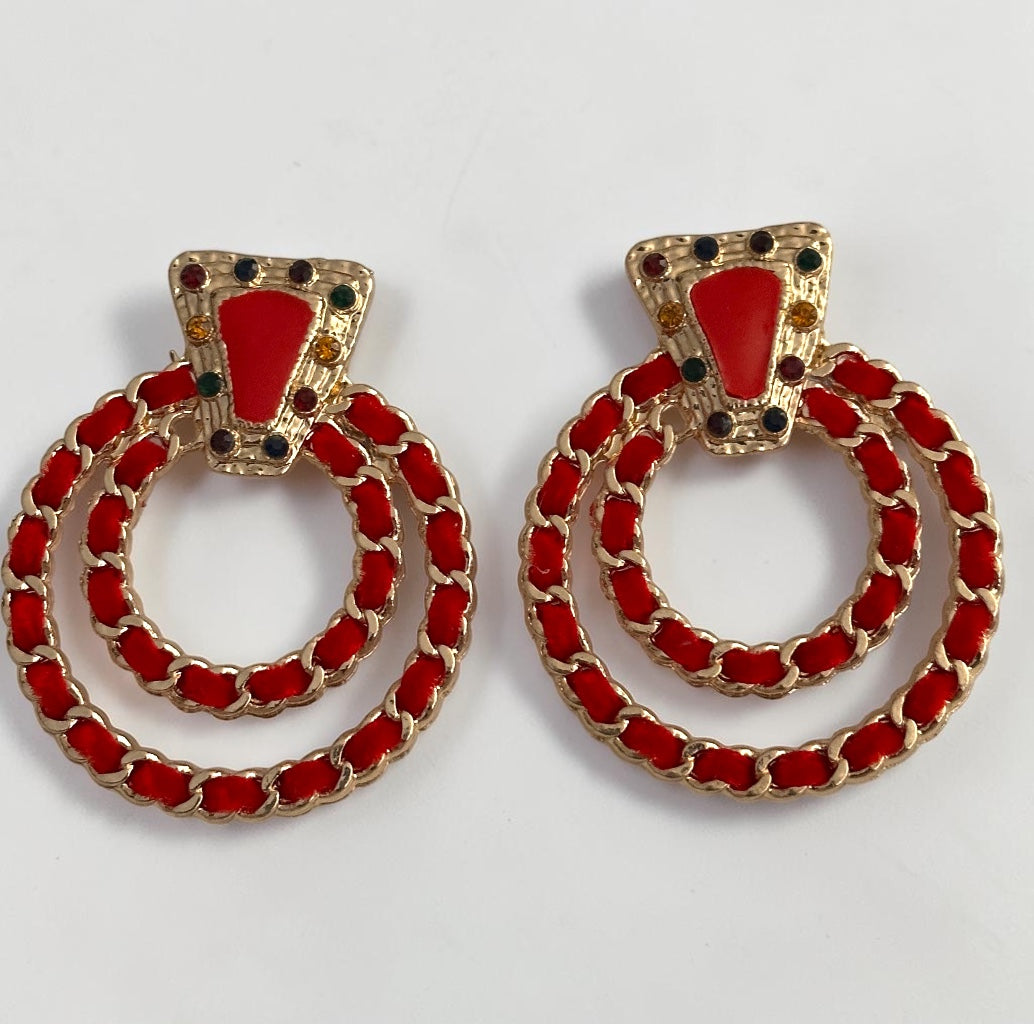 Red Vintage-Inspired Statement Earrings - Fatisha Boutique # Fatisha Boutique