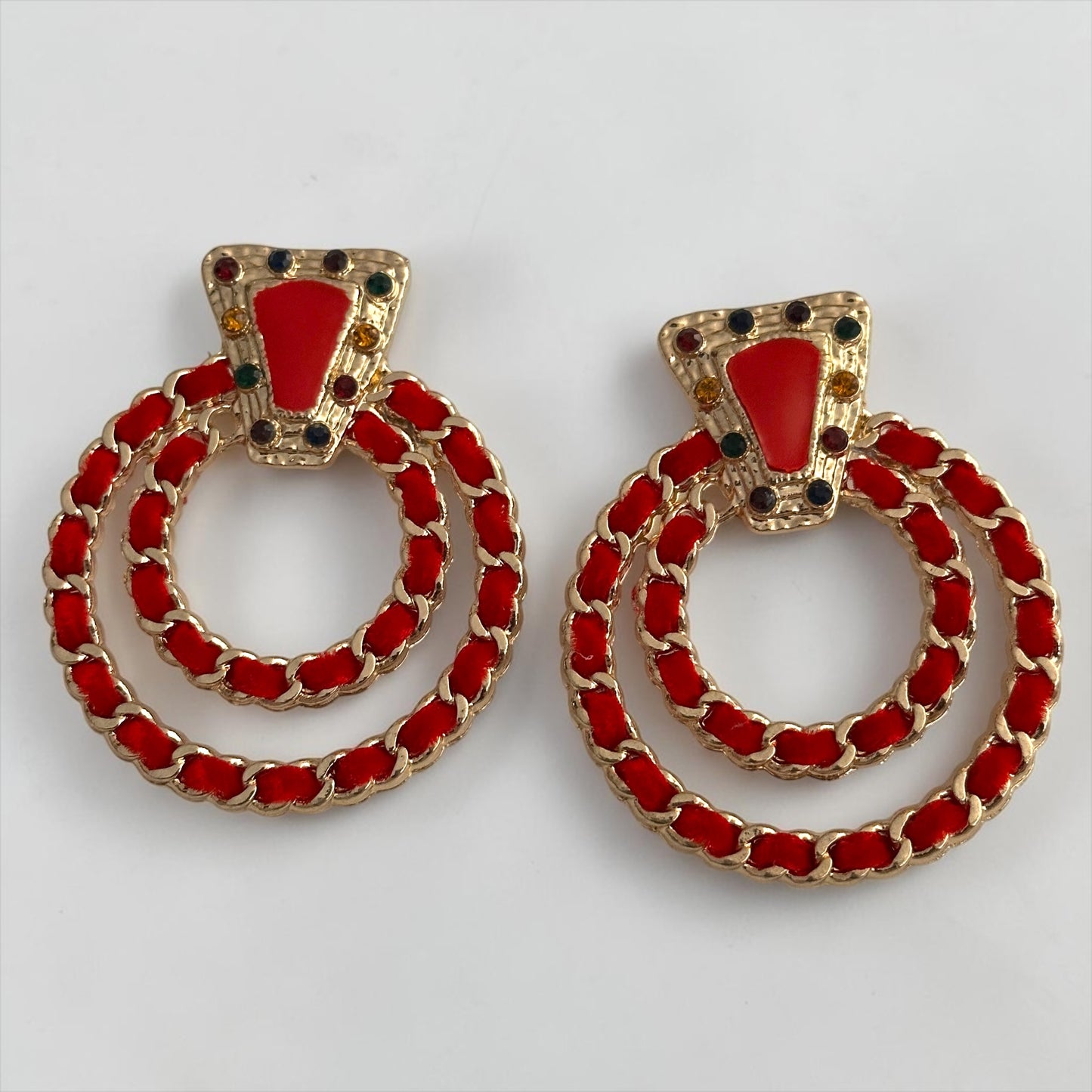 Red Vintage-Inspired Statement Earrings - Fatisha Boutique # Fatisha Boutique
