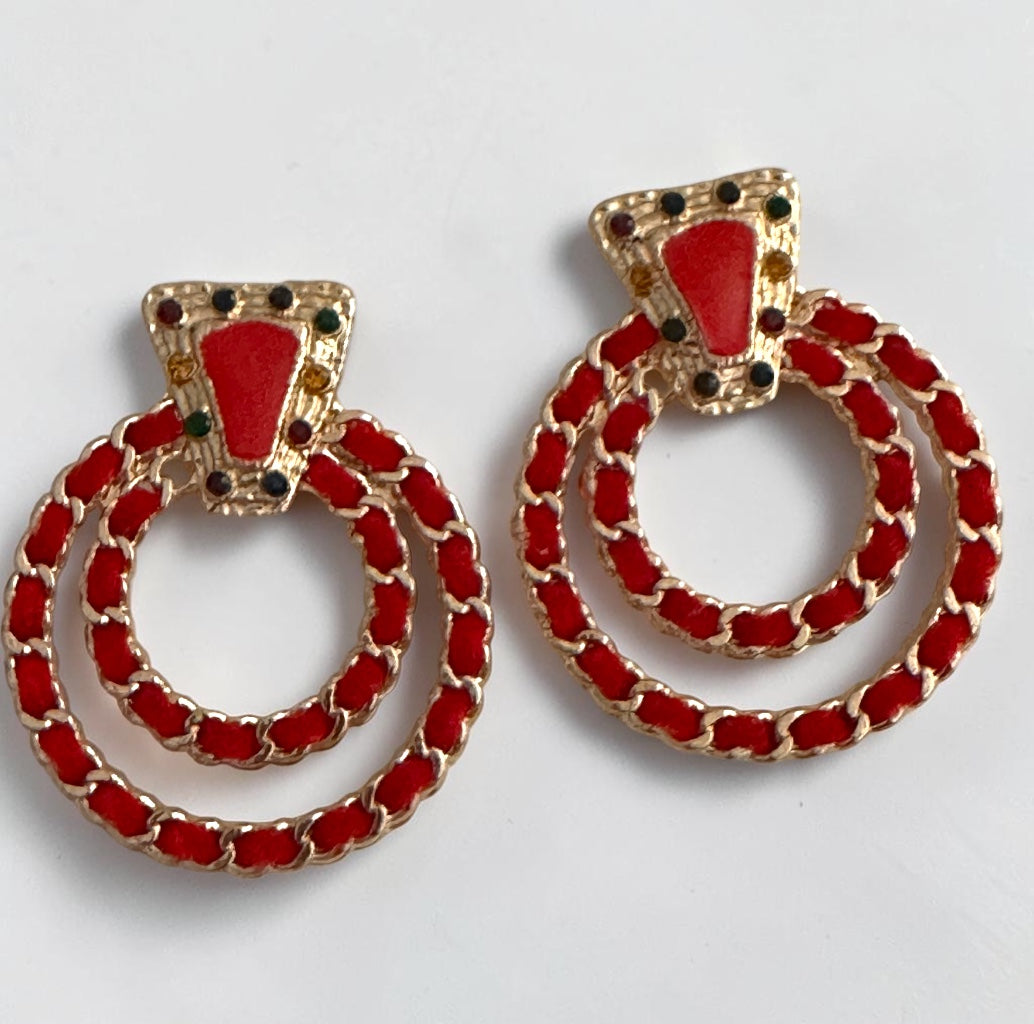 Red Vintage-Inspired Statement Earrings - Fatisha Boutique # Fatisha Boutique