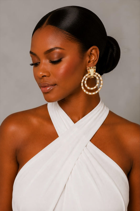 White Vintage-Inspired Statement Earrings - Fatisha Boutique #