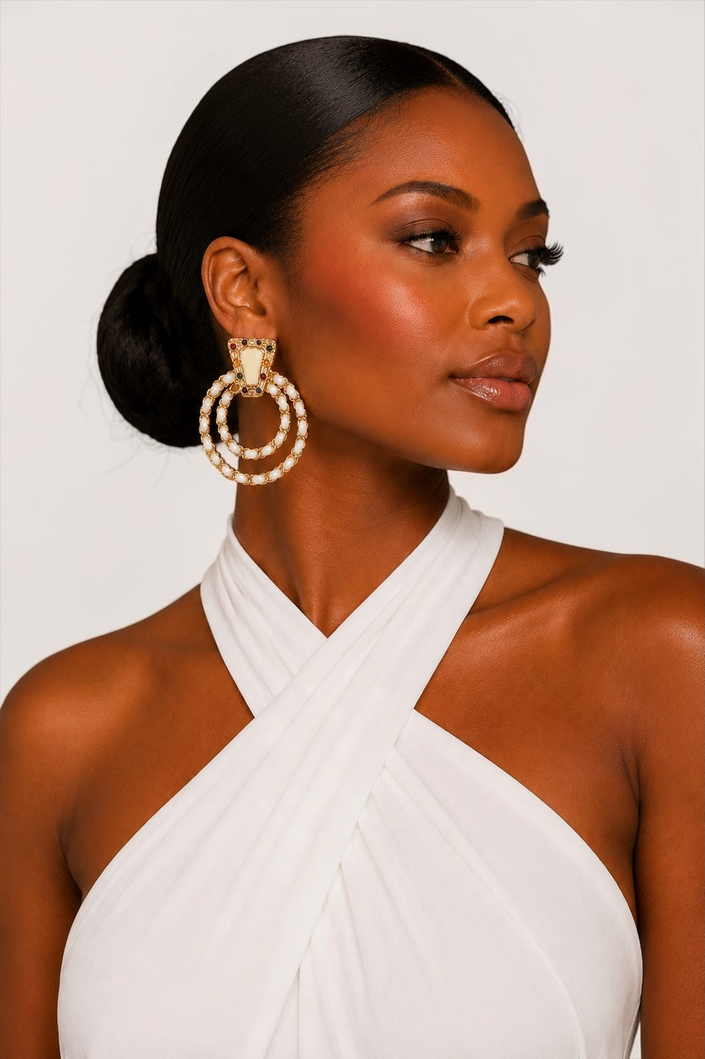 White Vintage-Inspired Statement Earrings - Fatisha Boutique # Fatisha Boutique