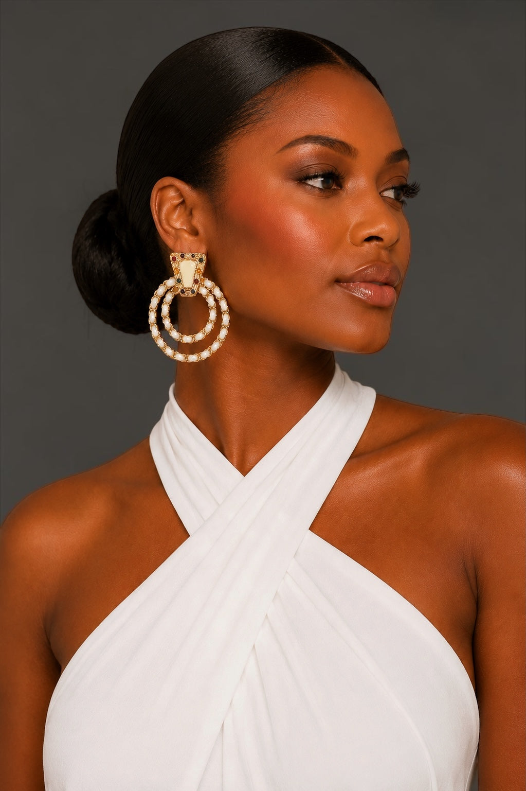 White Vintage-Inspired Statement Earrings - Fatisha Boutique # Fatisha Boutique