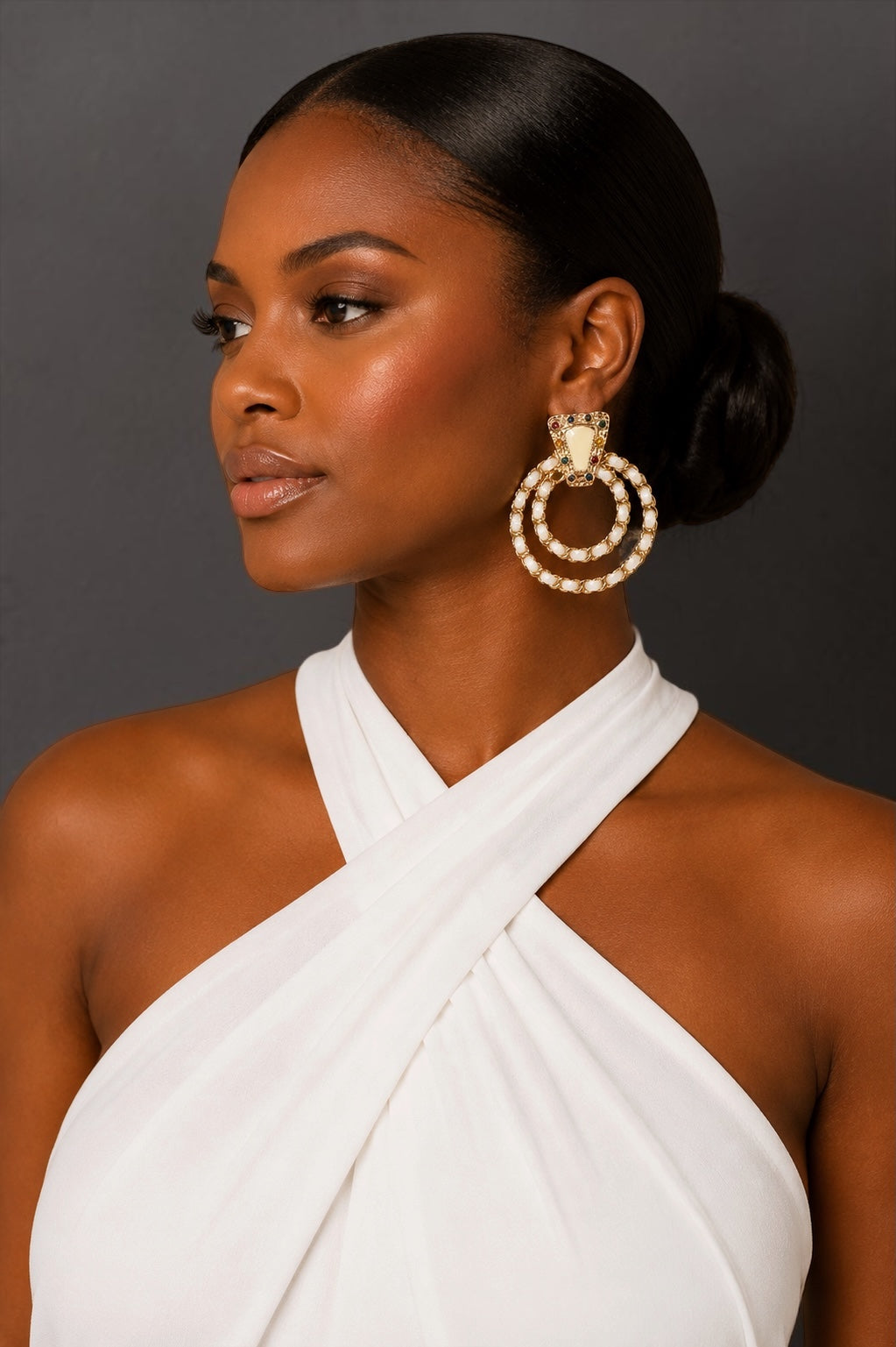 White Vintage-Inspired Statement Earrings - Fatisha Boutique #