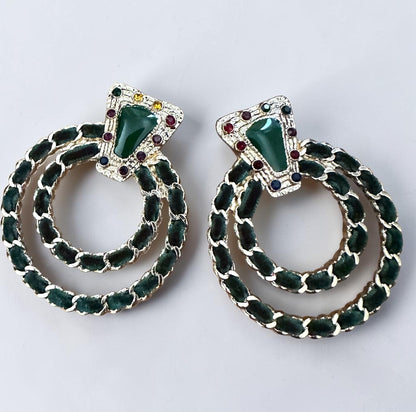 Green Vintage-Inspired Statement Earrings - Fatisha Boutique #