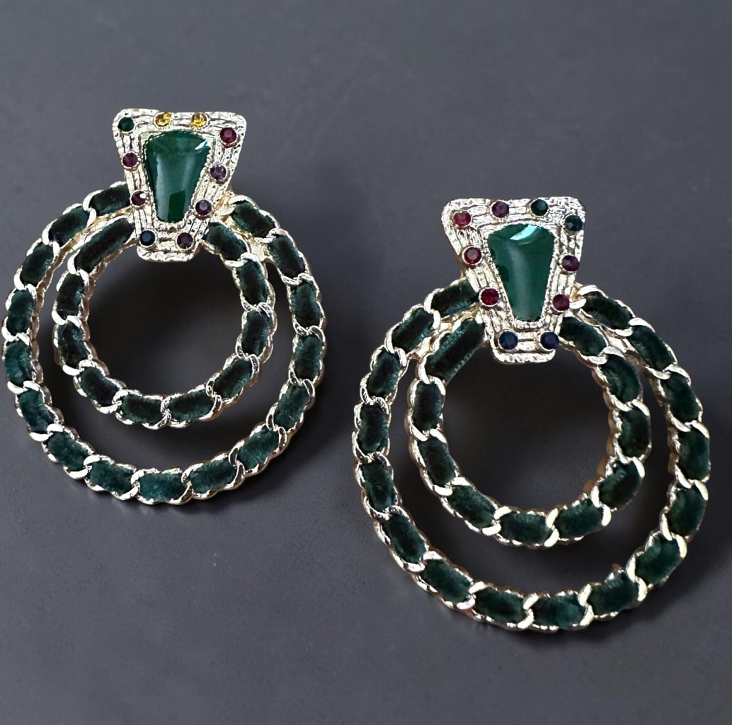 Green Vintage-Inspired Statement Earrings - Fatisha Boutique #