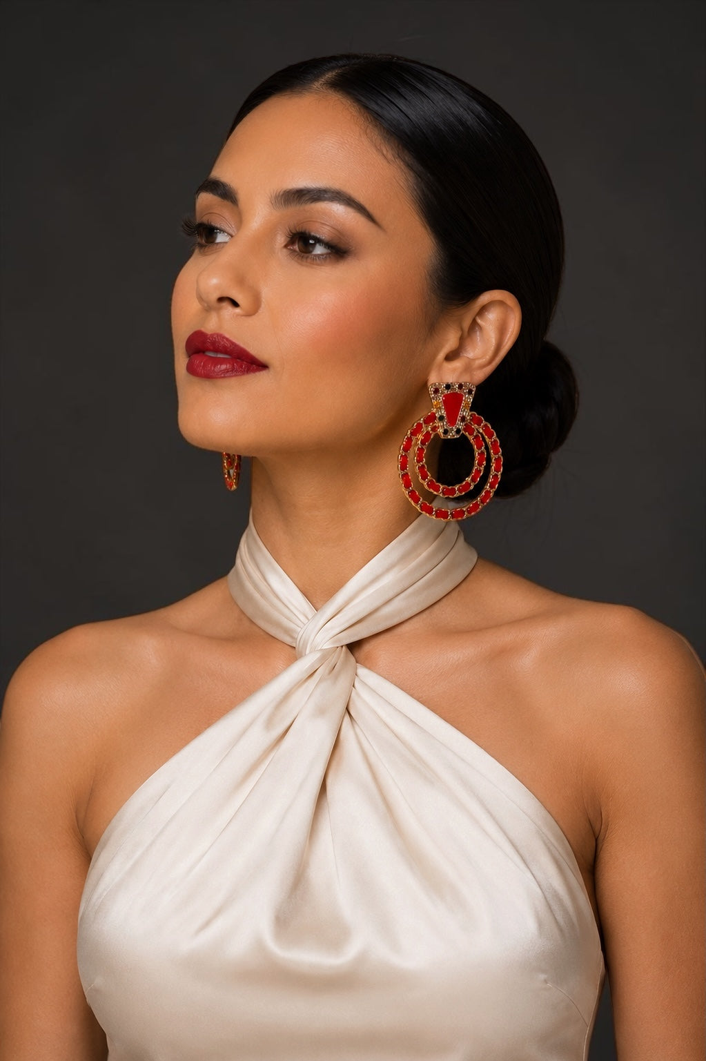 Red Vintage-Inspired Statement Earrings - Fatisha Boutique # Fatisha Boutique