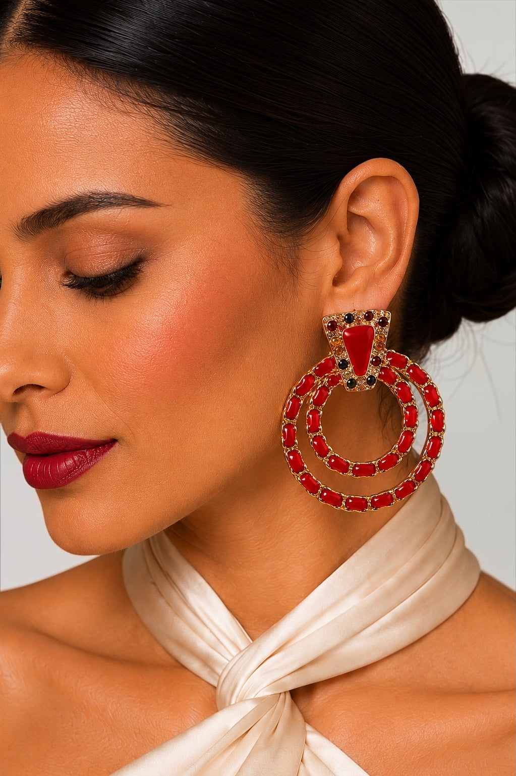 Red Vintage-Inspired Statement Earrings - Fatisha Boutique #