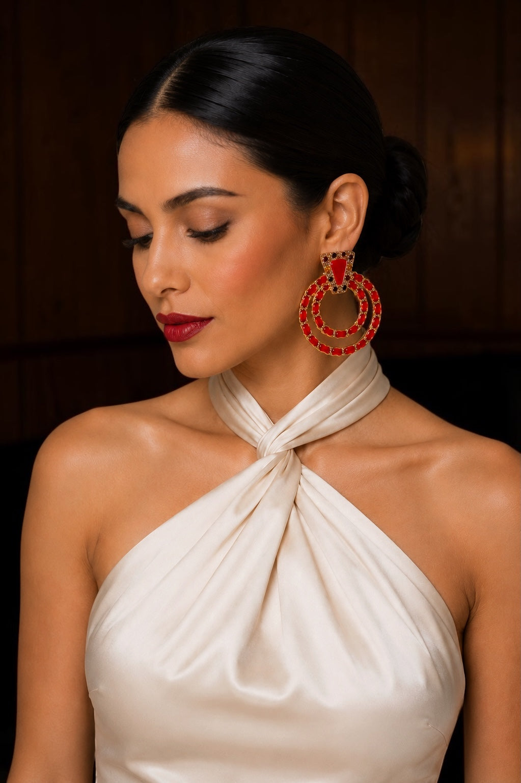 Red Vintage-Inspired Statement Earrings - Fatisha Boutique # Fatisha Boutique