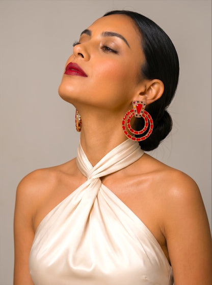 Red Vintage-Inspired Statement Earrings - Fatisha Boutique #