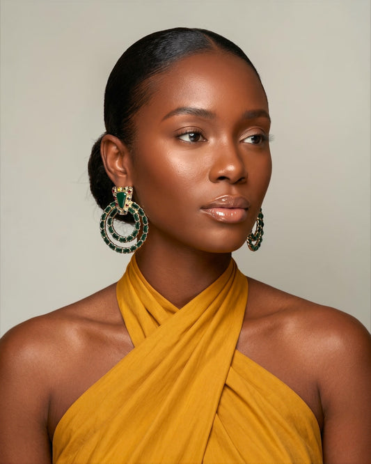 Green Vintage-Inspired Statement Earrings - Fatisha Boutique #