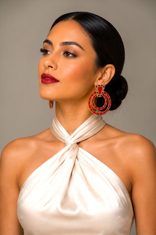 Red Vintage-Inspired Statement Earrings - Fatisha Boutique #