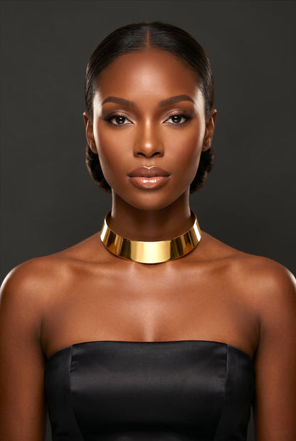 Bold 3cm Wide Metal Choker Necklace – Gold & Silver - Fatisha Boutique #