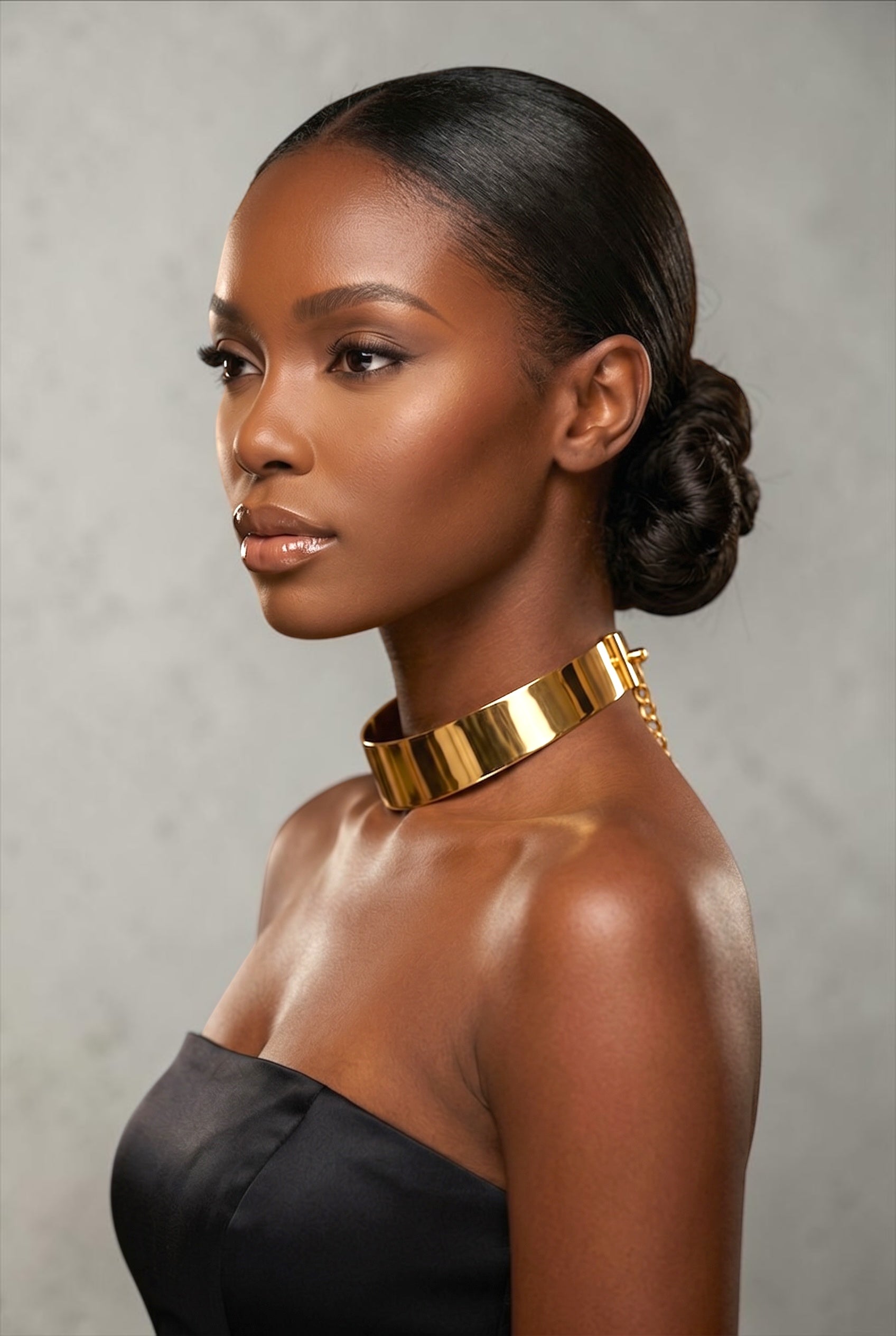 Bold 3cm Wide Metal Choker Necklace – Gold & Silver - Fatisha Boutique #