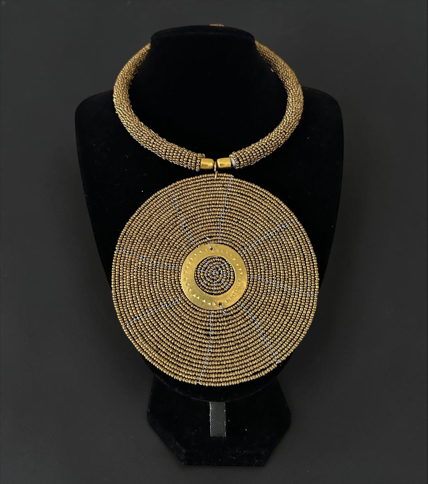 Authentic African Handmade Gold Beaded Disc Pendant Necklace - Fatisha Boutique # Fatisha Boutique