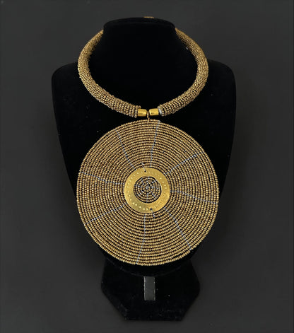 Authentic African Handmade Gold Beaded Disc Pendant Necklace - Fatisha Boutique #