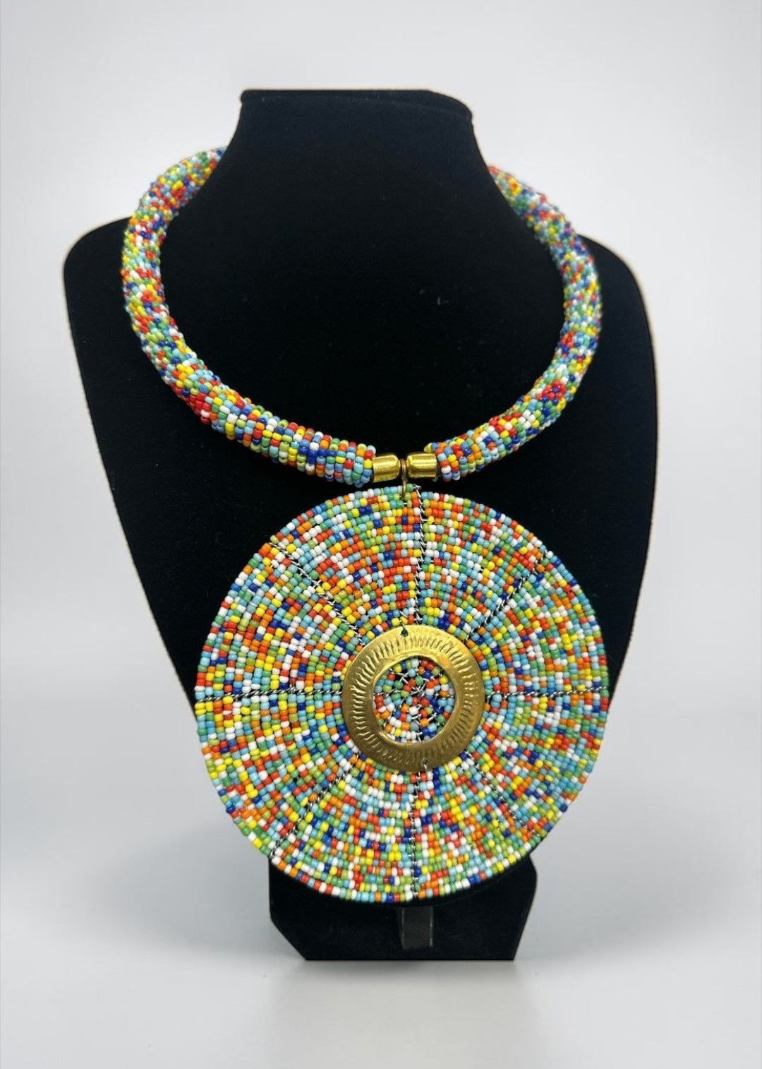Authentic African Handmade Multicolour Beaded Disc Pendant Necklace - Fatisha Boutique #