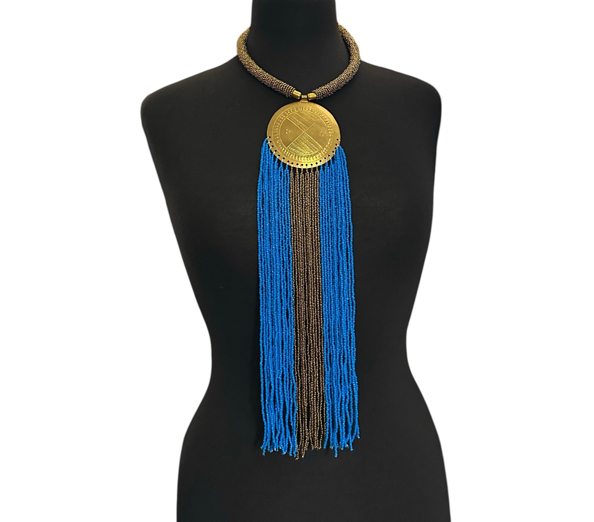 Authentic African Handmade Blue Tassel Statement Necklace - Fatisha Boutique #
