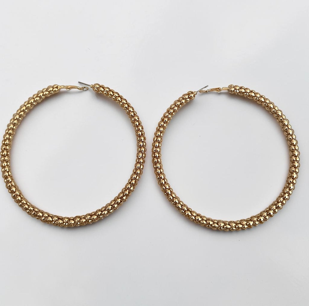 Chunky Gold Beaded Hoop Earrings