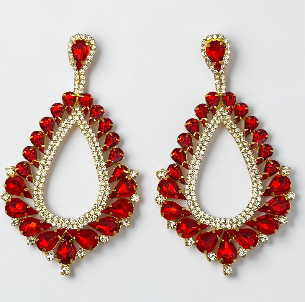 Ruby Crystal Teardrop Statement Earrings