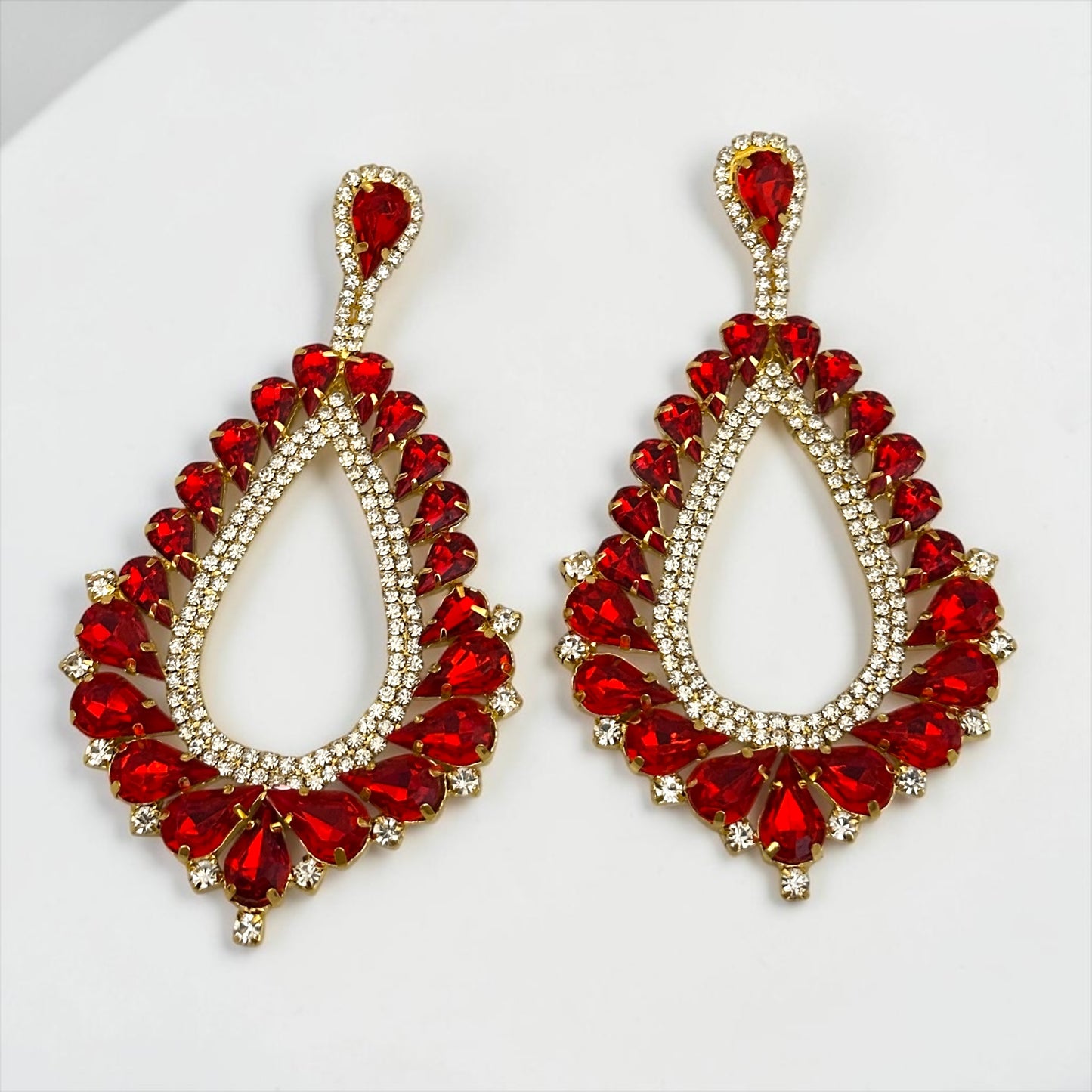Ruby Crystal Teardrop Statement Earrings