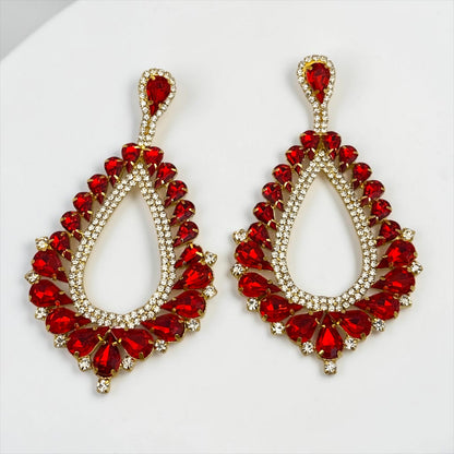 Ruby Crystal Teardrop Statement Earrings