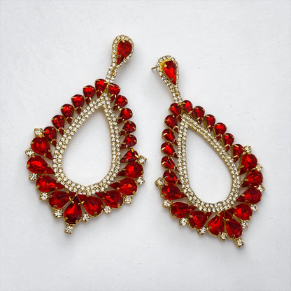 Ruby Crystal Teardrop Statement Earrings