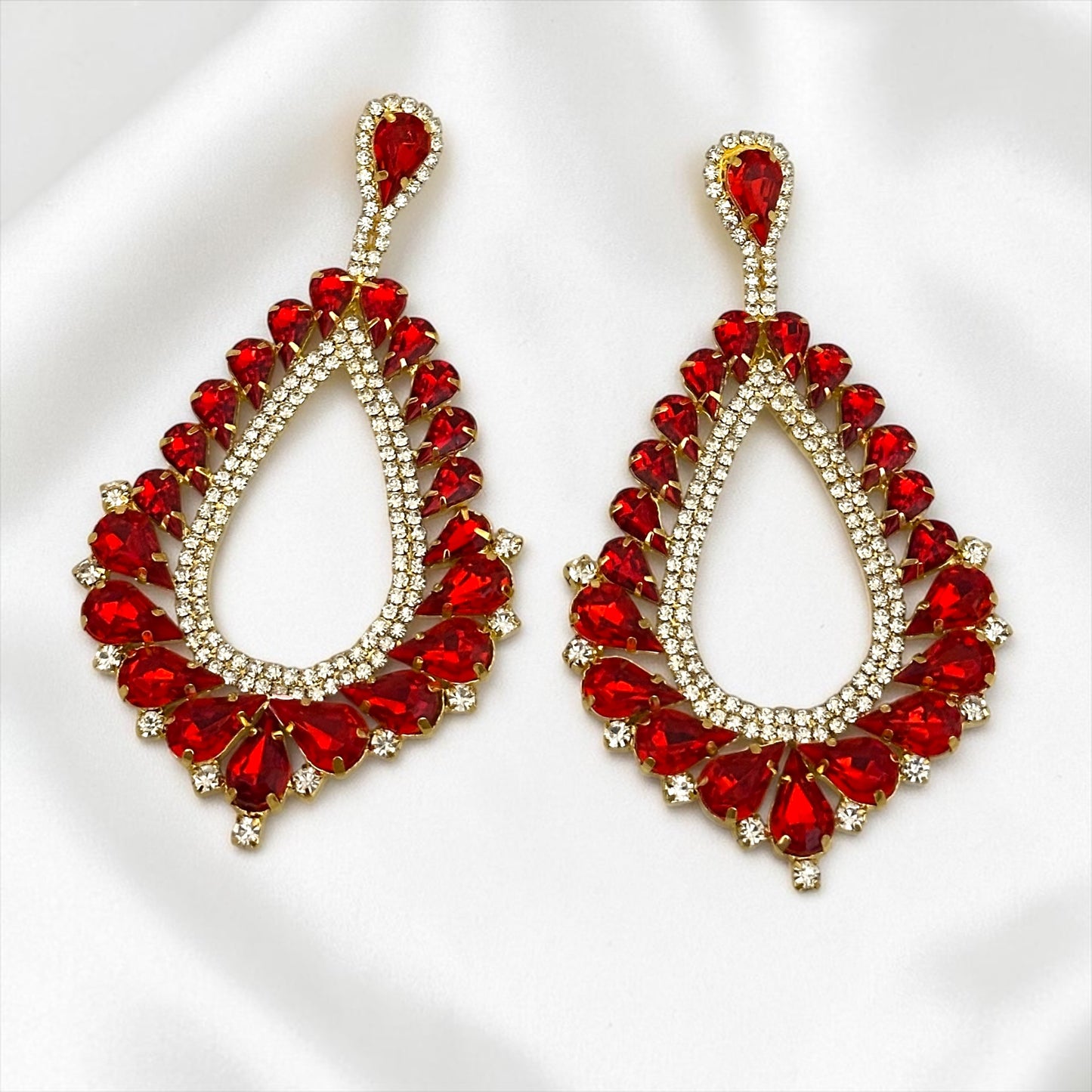 Ruby Crystal Teardrop Statement Earrings