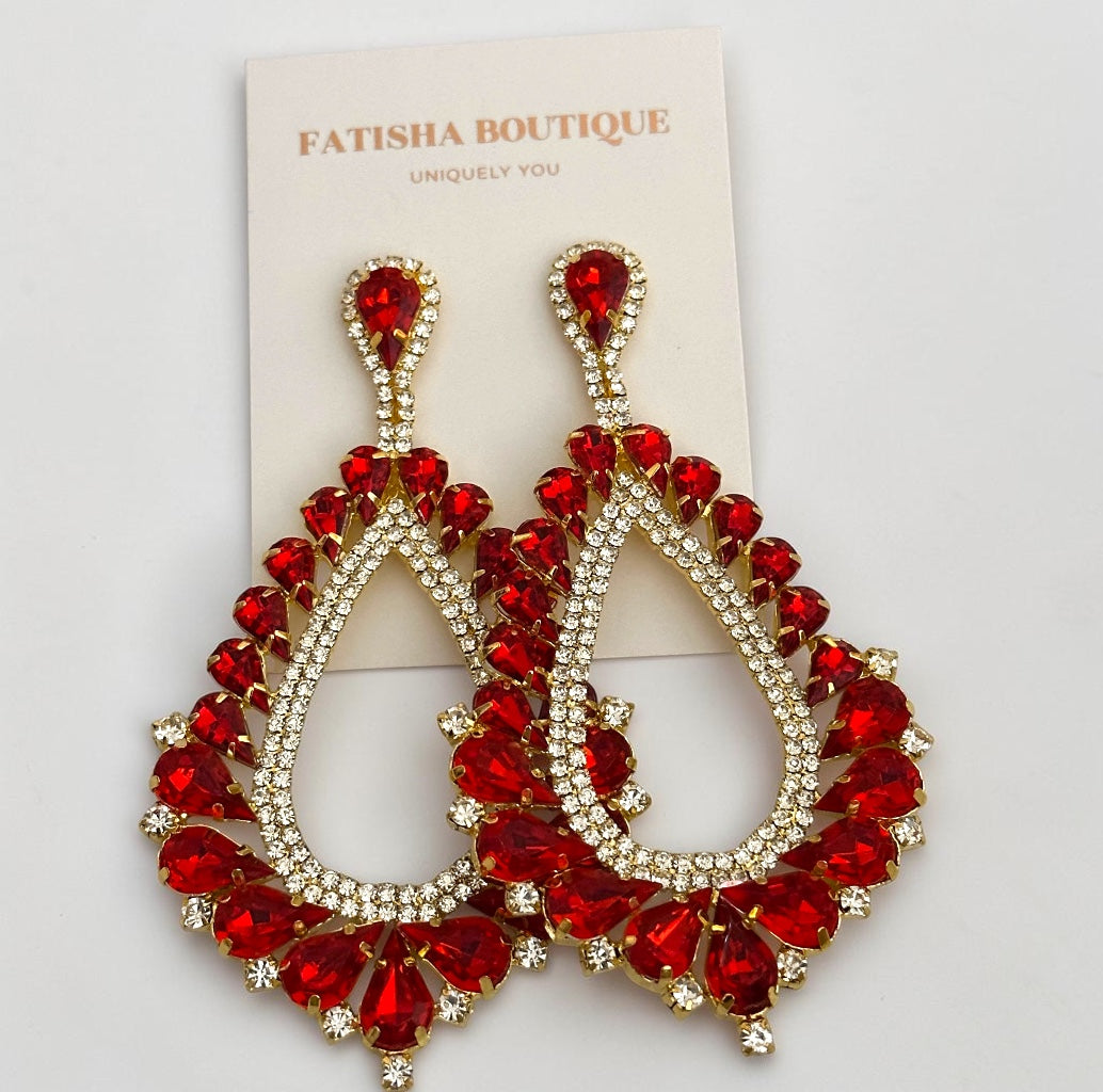 Ruby Crystal Teardrop Statement Earrings