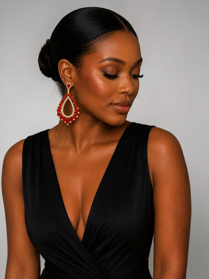 Ruby Crystal Teardrop Statement Earrings