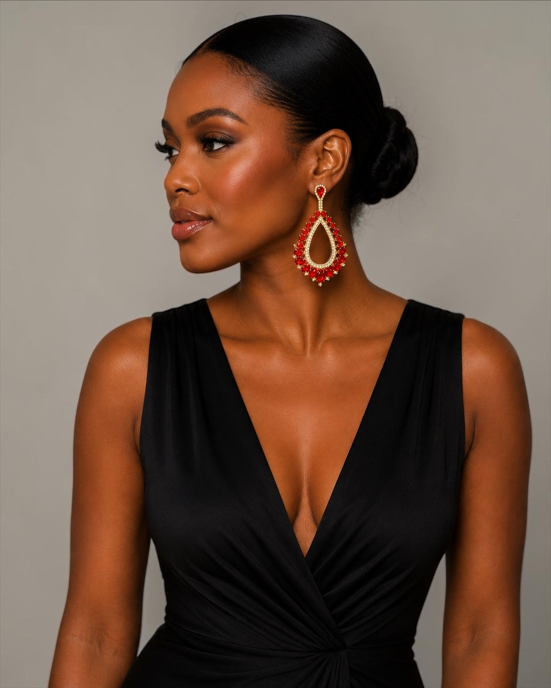 Ruby Crystal Teardrop Statement Earrings