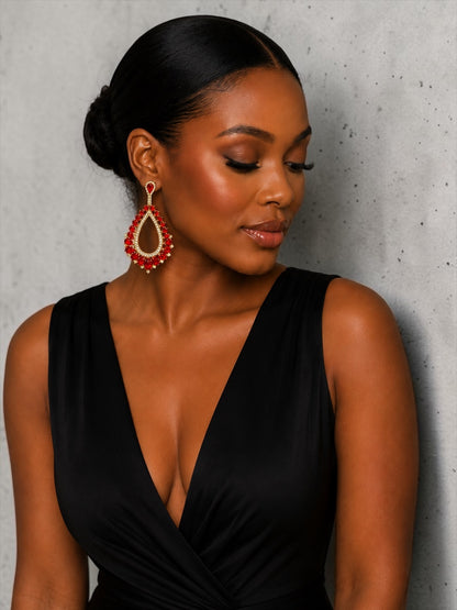 Ruby Crystal Teardrop Statement Earrings