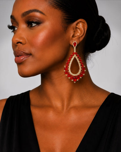 Ruby Crystal Teardrop Statement Earrings