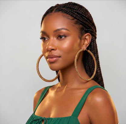 Chunky Gold Beaded Hoop Earrings