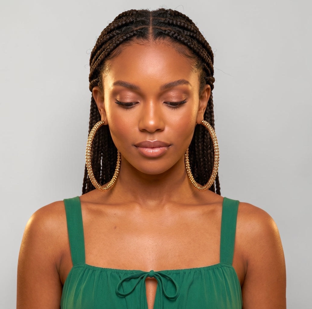 Chunky Gold Beaded Hoop Earrings