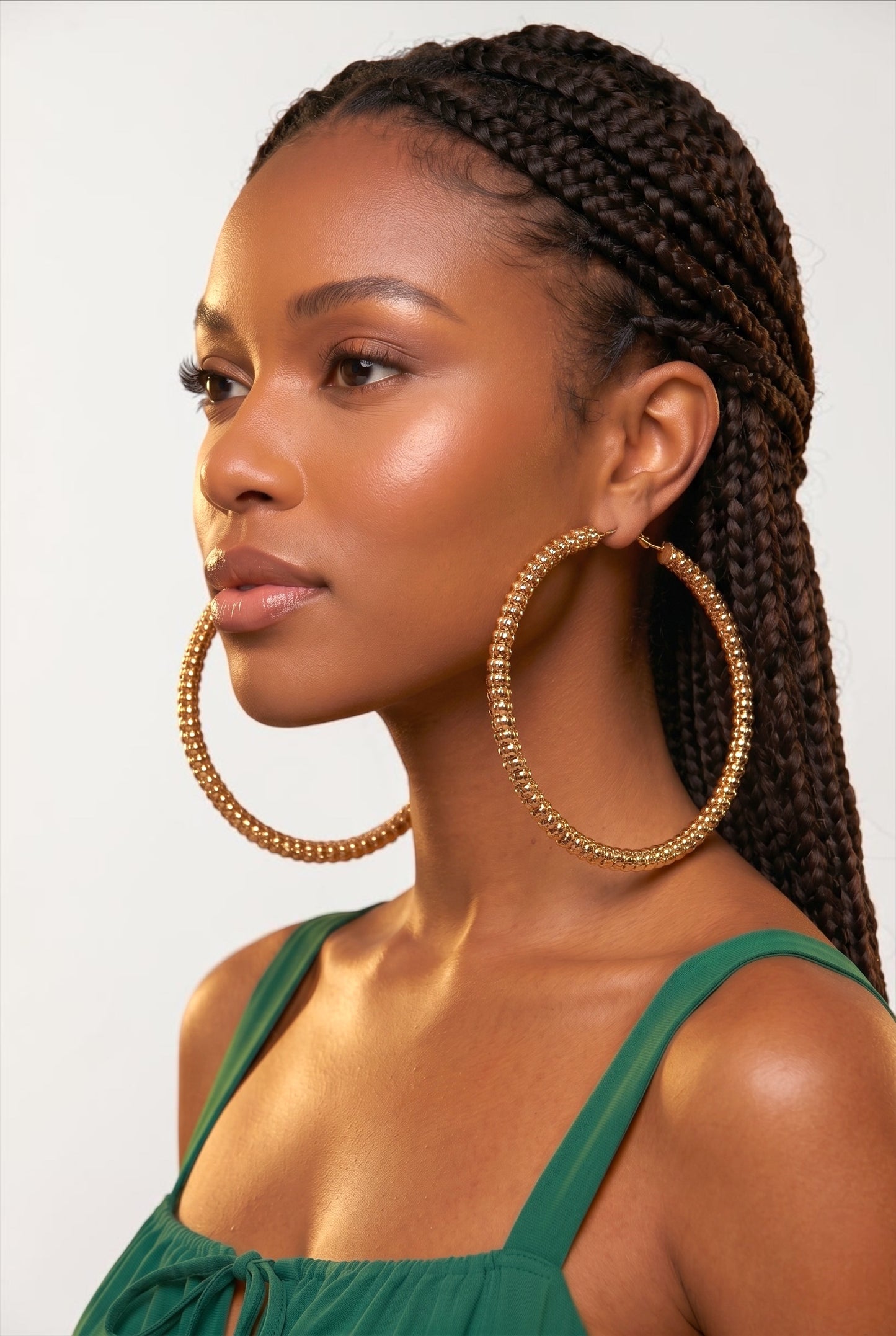 Chunky Gold Beaded Hoop Earrings