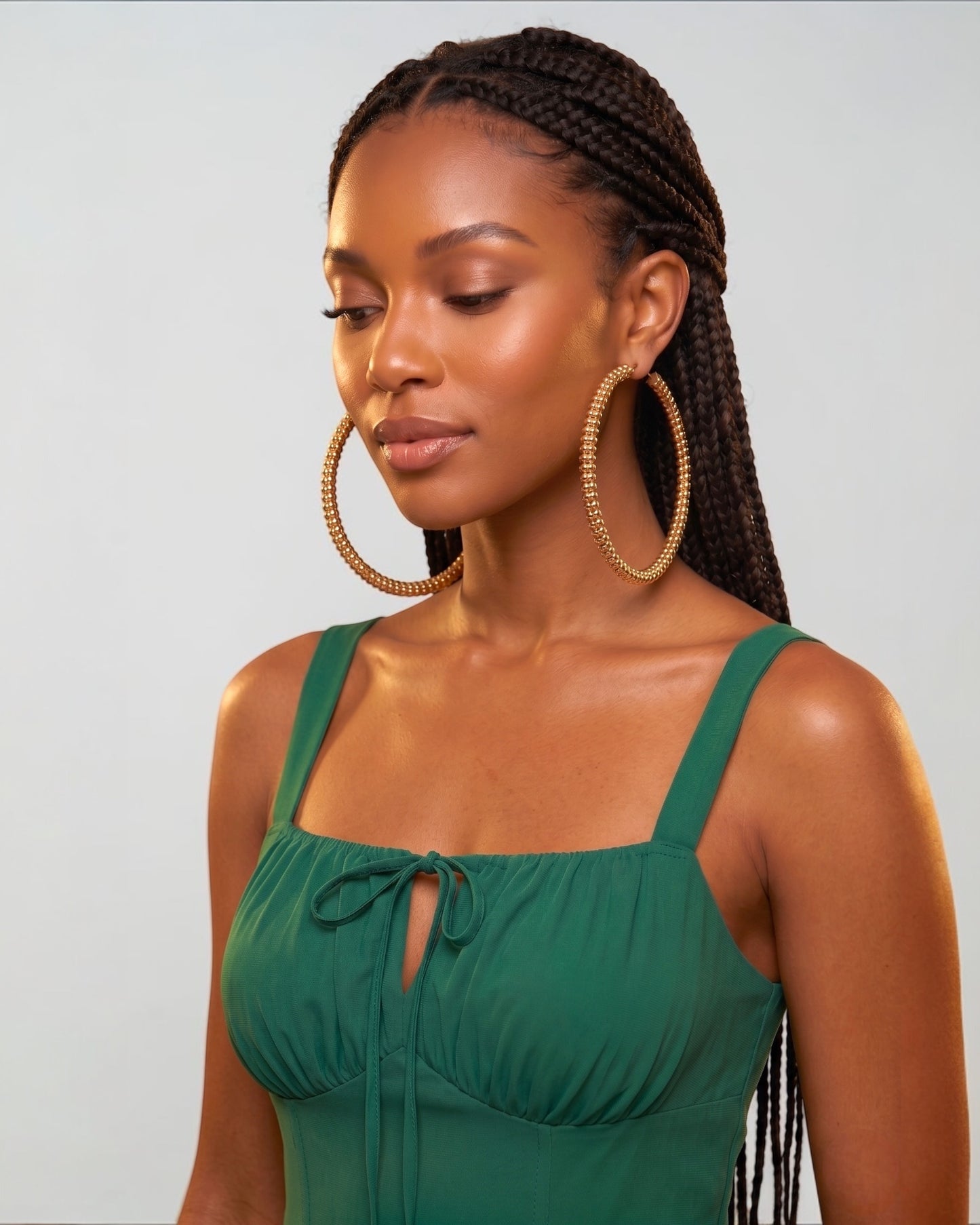 Chunky Gold Beaded Hoop Earrings