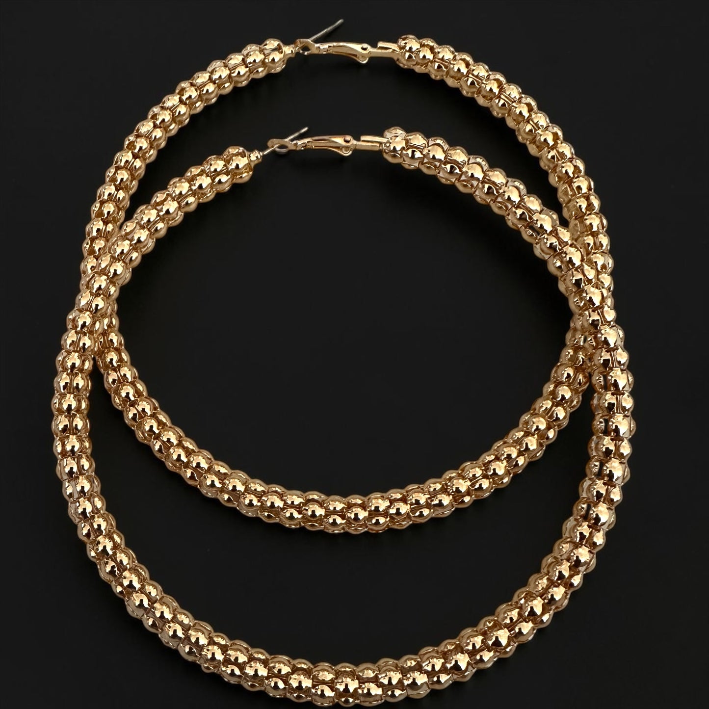 Chunky Gold Beaded Hoop Earrings