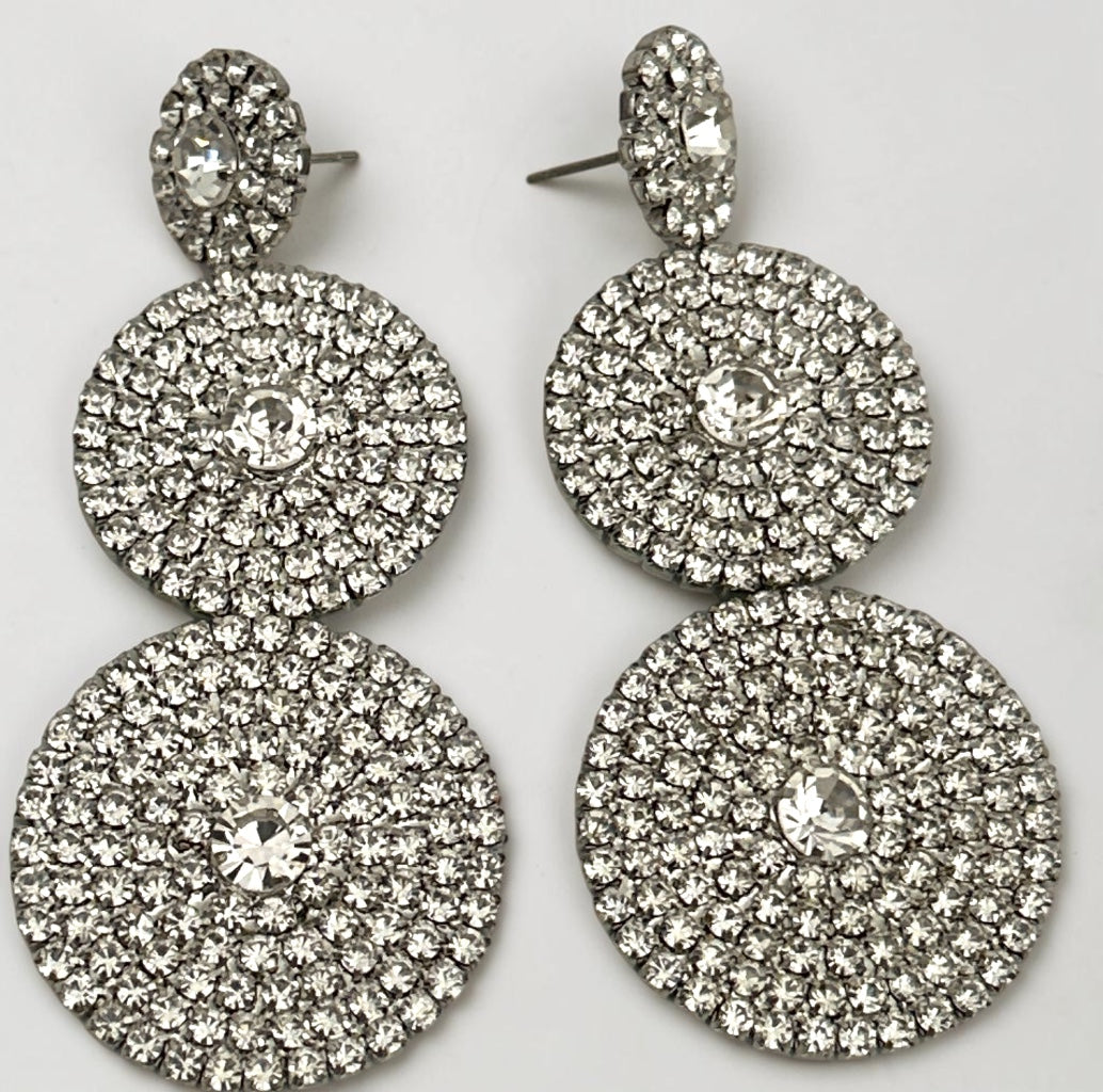 Long Triple Disc Rhinestone Earrings - Fatisha Boutique #